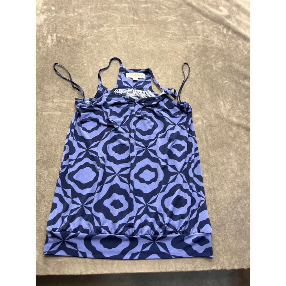 Tori Richard Honolulu Womens XS Blue Geometric Floral Halter Tank Top Made USA
